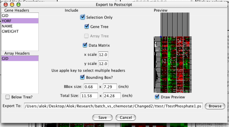 Dendrogram Export Dialog